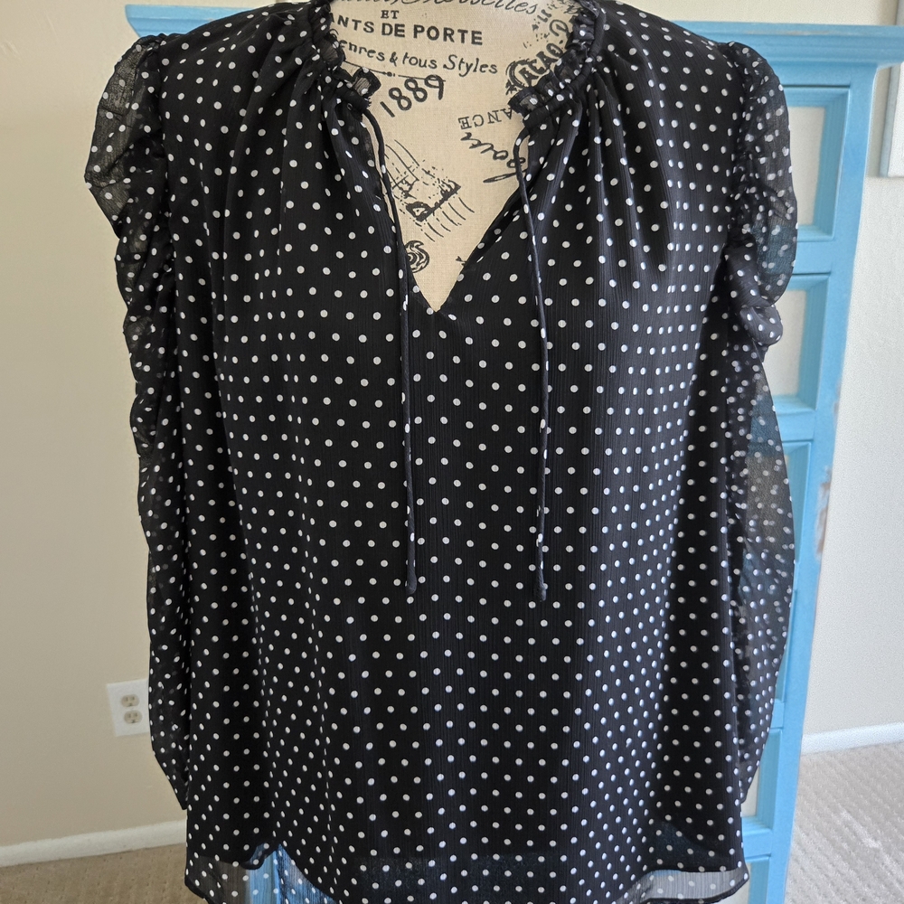 CeCe Black and White Polka Dot Blouse